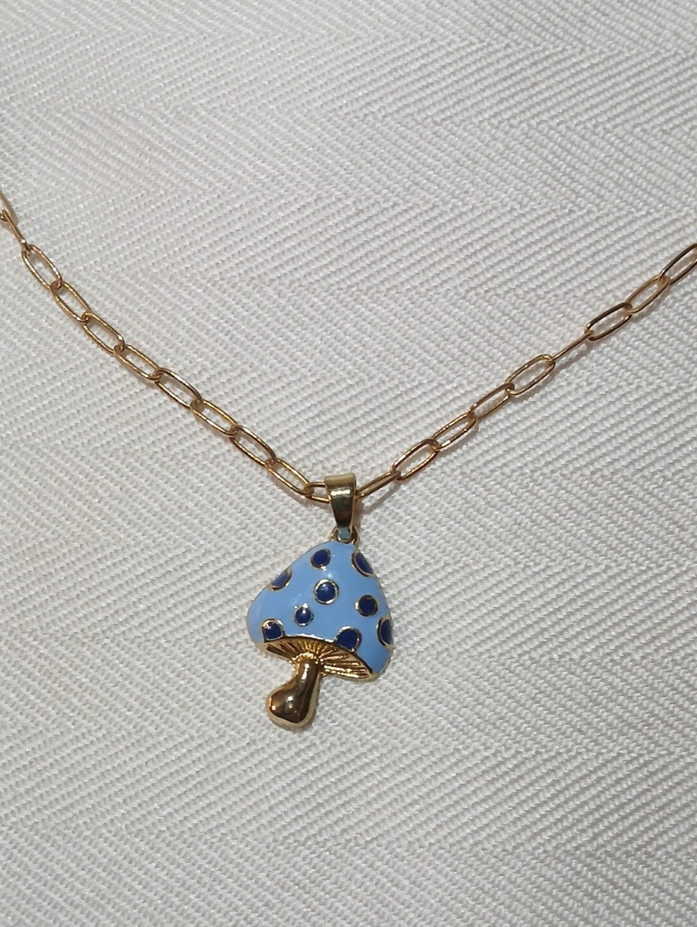 Attic Salt Blue Mushroom Pendant on Link Chain Necklace